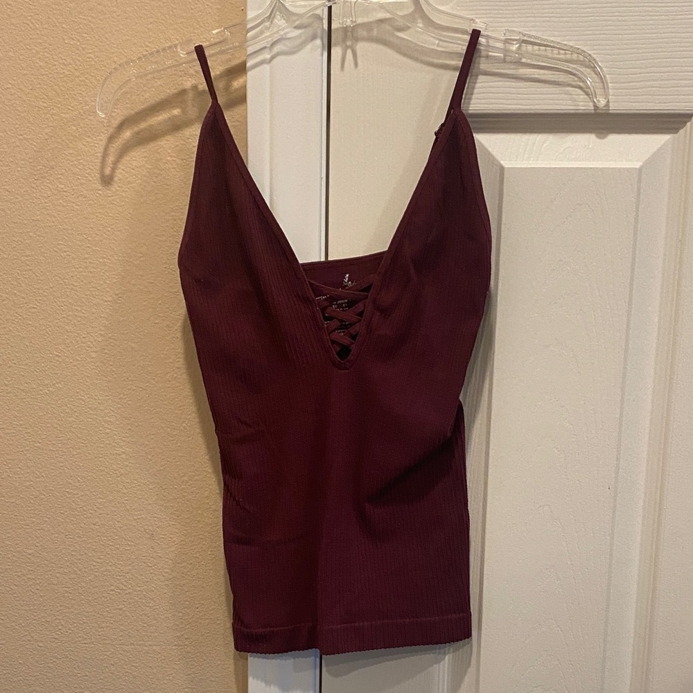 Free People Intimately ribbed burgundy lace-up camisole